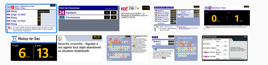 Écrans d'information voyageurs avec prochains départs